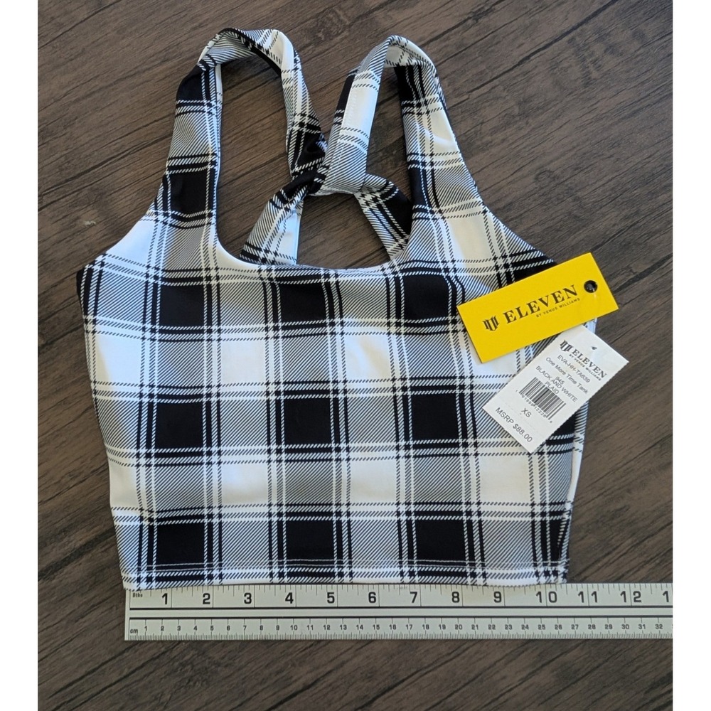 EleVen by Venus Williams One More Time Tank Black White Plaid Crop Top XS NEW - Picture 7 of 11